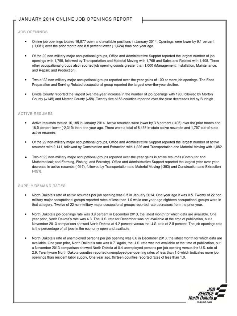 State Job Openings Report PDF Unemployment Social Science