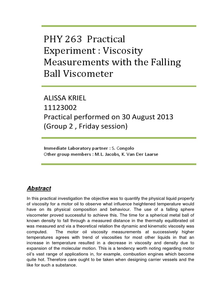 Measuring Motor Oil Viscosity at 8.125 | PDF | Viscosity | Liquids
