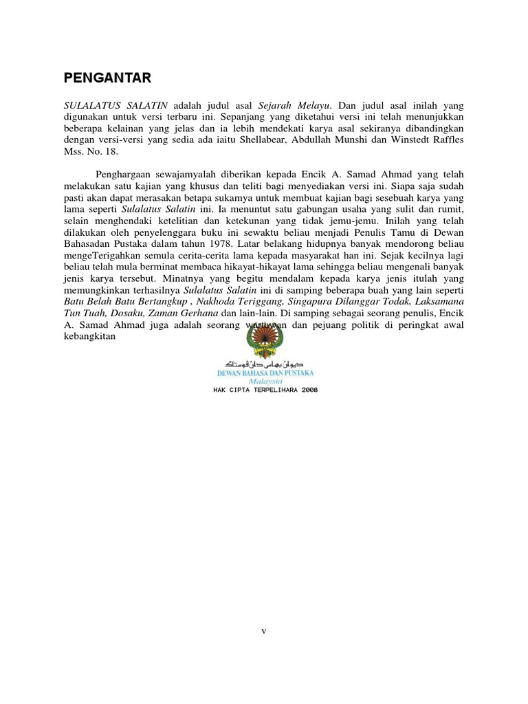 Sulalatus Salatin (Sejarah Melayu) | PDF | Kajian Bahasa Asing | Agama ...