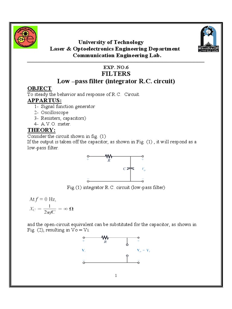 Low Pass Filter Pdf Low Pass Filter Electronic Filter