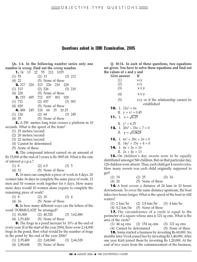 Quantitative Aptitude Test Questions | PDF