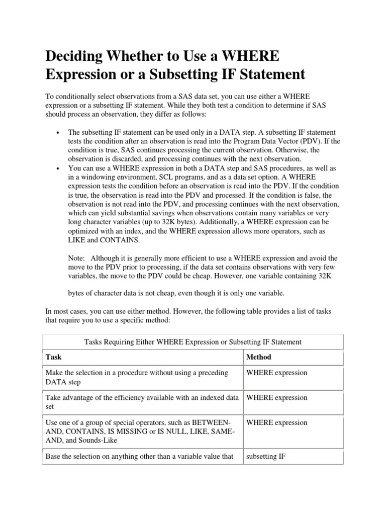 WHERE vs. Subsetting IF in SAS | PDF | Variable (Computer Science ...