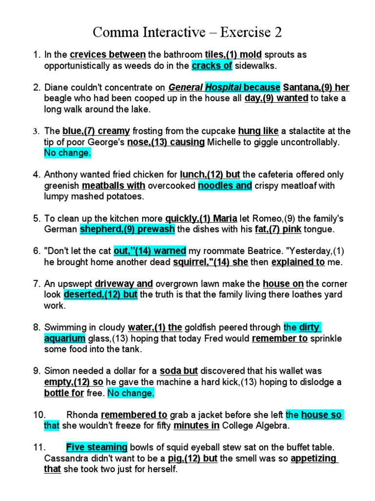 Commas Exercises With Answers 11+ Comma Examples And Usage: Rules And