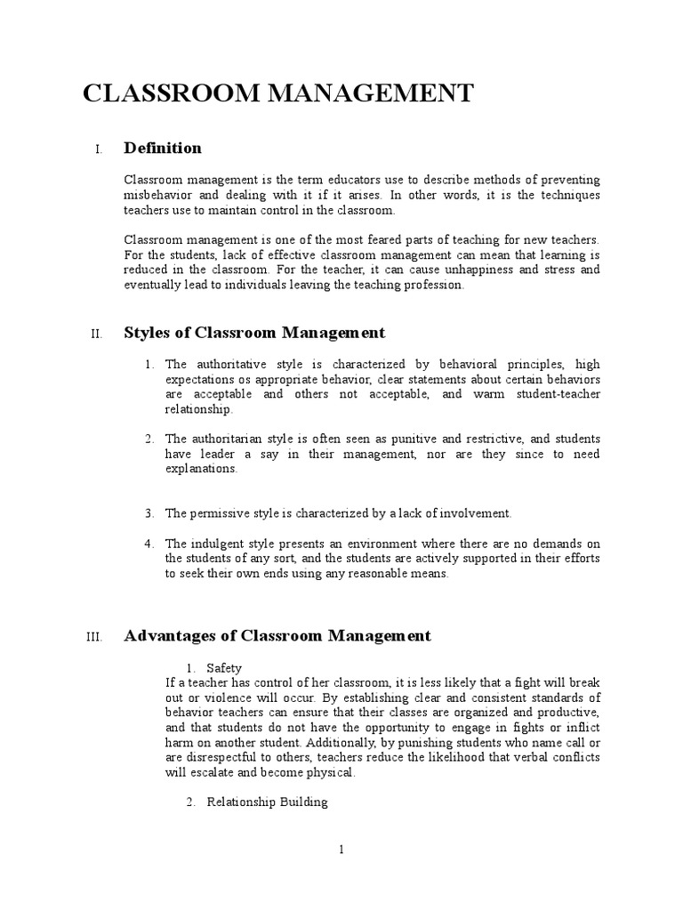 Classroom Management Paper Classroom Management Classroom