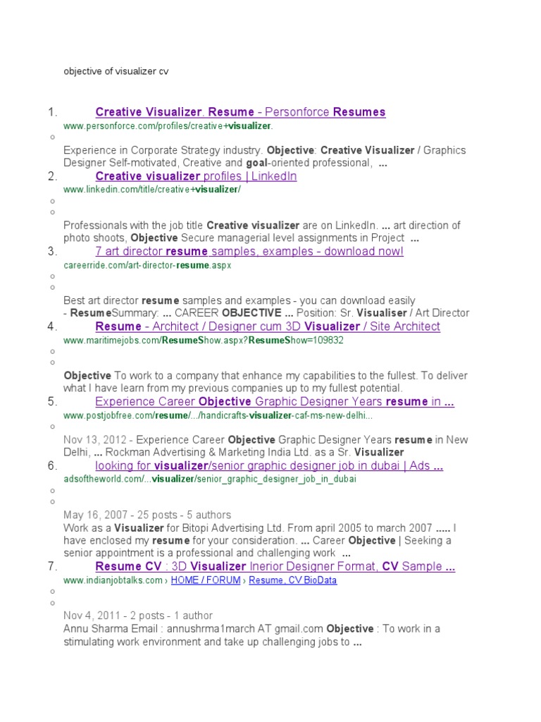 resume Visualizer Resume objective of visualizer cv