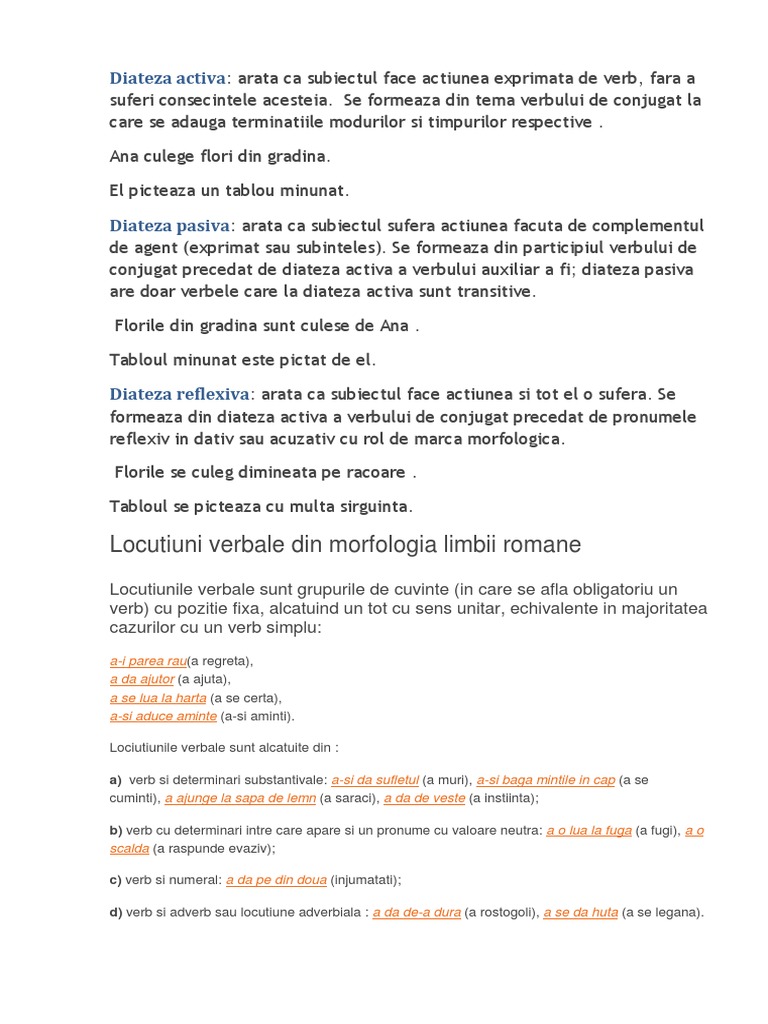 Diatezele Verbului Si Locutiuna Verbsla | PDF