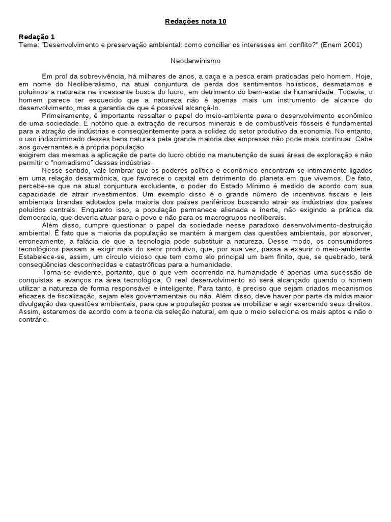 9 Redações Nota 1000 | Ambiente Natural | Conservação