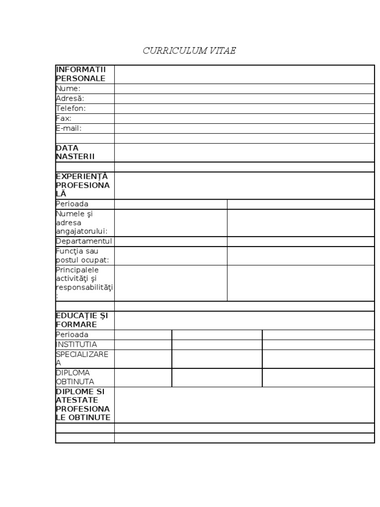 Curriculum Vitae Model European Necompletat