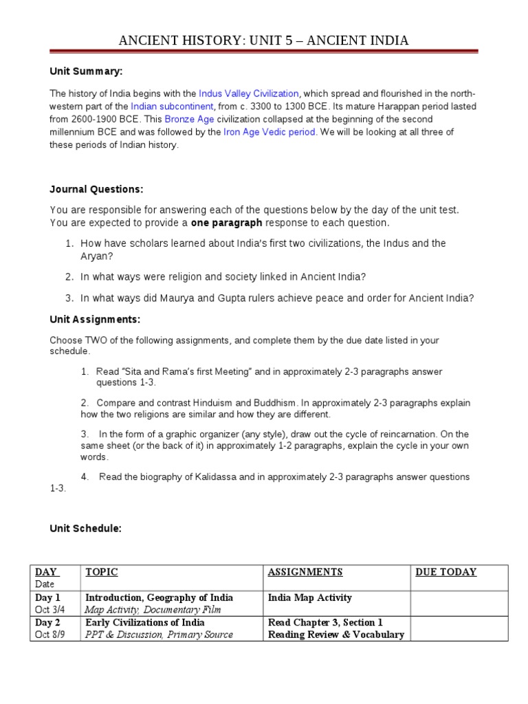 Ancient History: Unit 5 - Ancient India | PDF