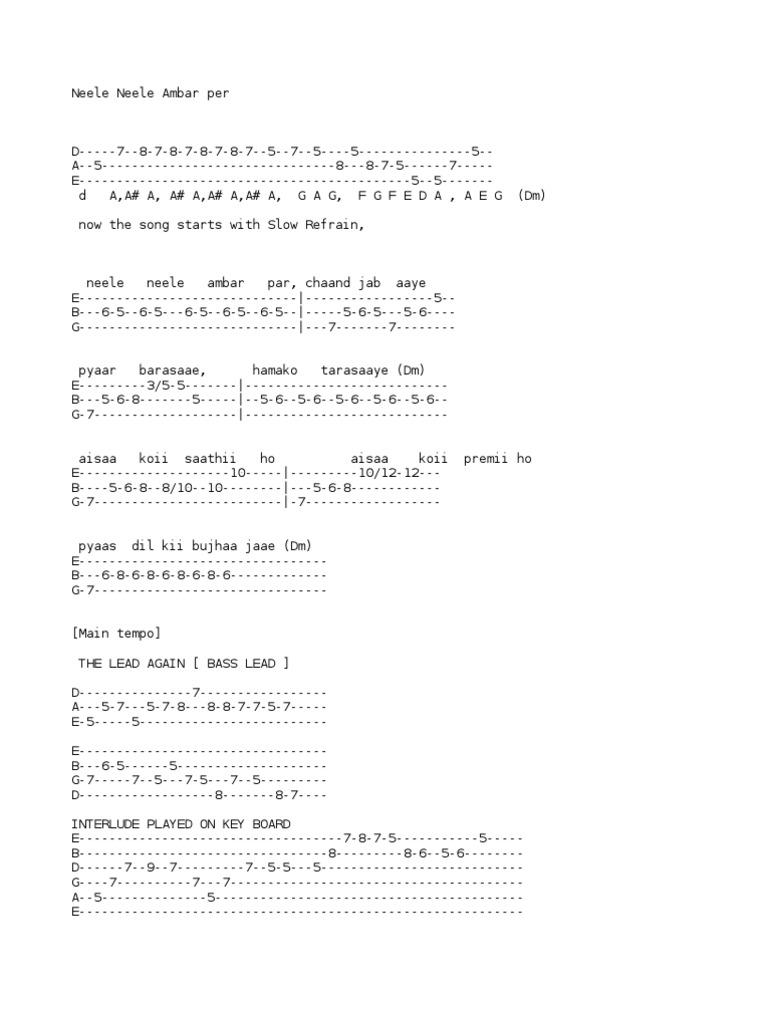 Neele Neele Ambar Guitar Leads and Chords