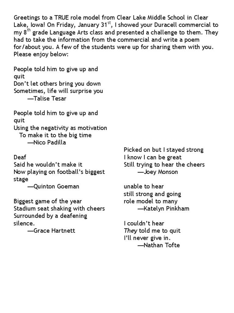 Inspiring Poems for a Role Model | PDF | Art