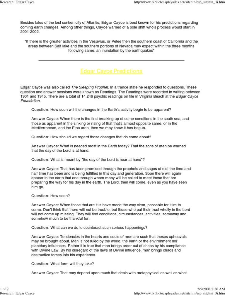 Edgar Cayce - Predictions | PDF | Atlantis | Earth