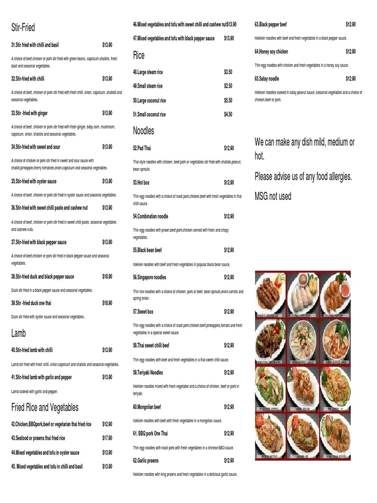 One Thai Cuisine Takeaway Menu | PDF | Curry | Thai Cuisine