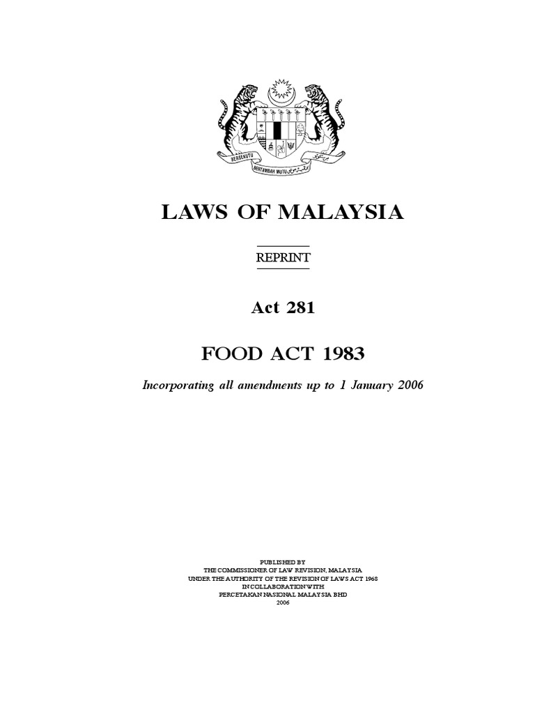 Malaysia Food Act 1983 Overview | PDF | Wellness