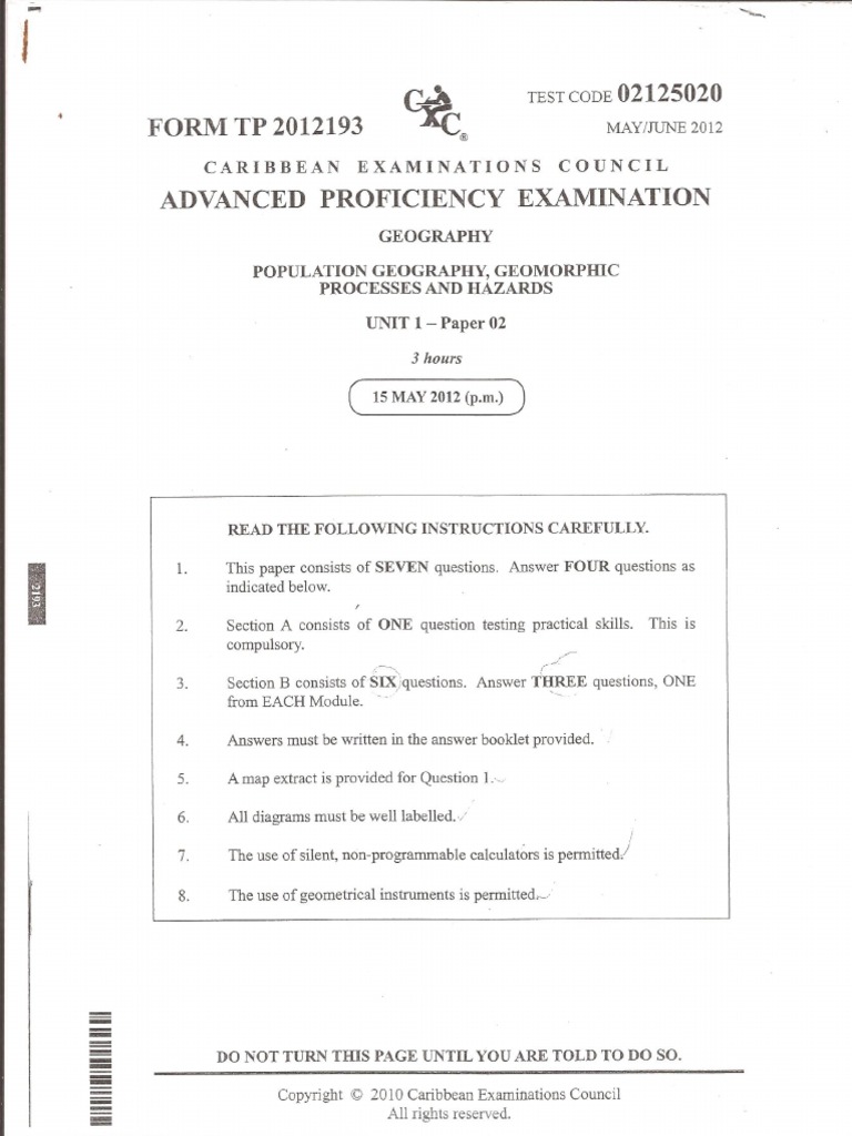 CAPE Geography Unit 1 2012