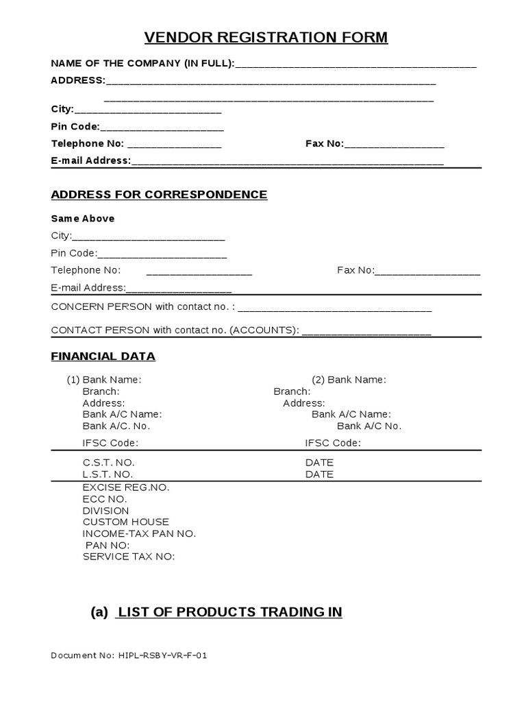 Vendor Registration Form: Address For Correspondence | PDF