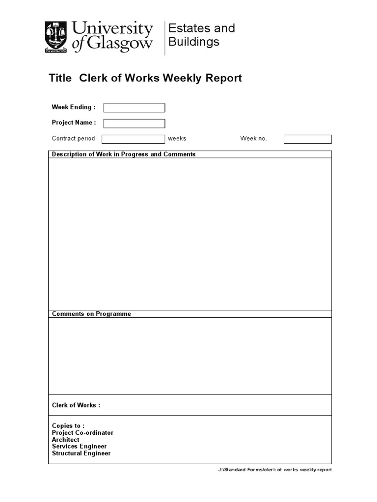 Clerk of Works Report Format | Engineering | Business