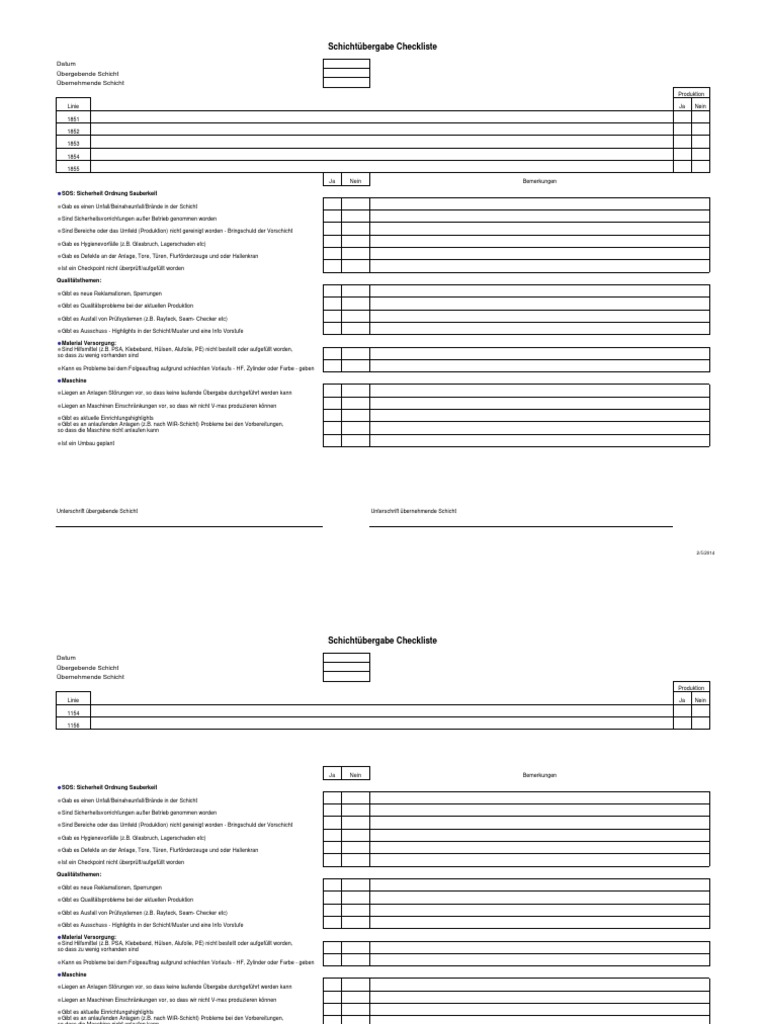 Schichtubergabe Checkliste Vorlage Pdf