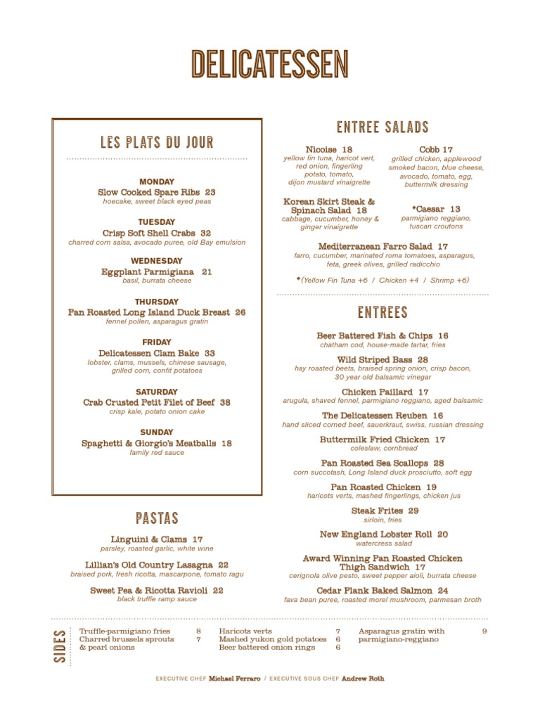 Delicatessen Menu Highlights | PDF | Cooking, Food & Wine