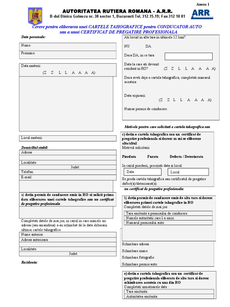 Cerere Card Tahograf