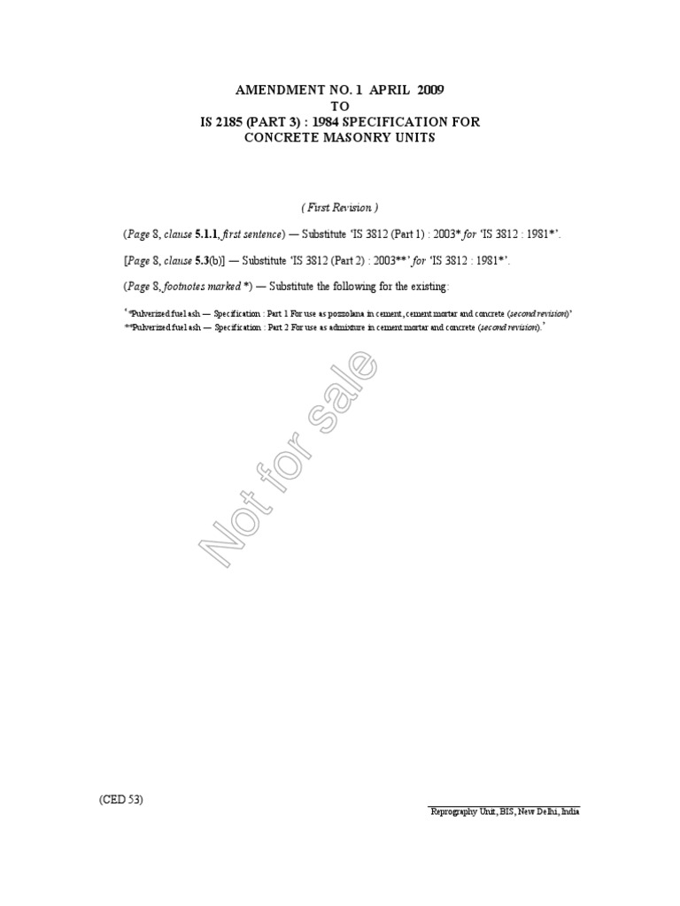 Amendment to IS 2185 Concrete Units | PDF