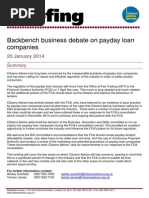Citizens Advice Briefing on Payday Loan Companies 20 January 2014