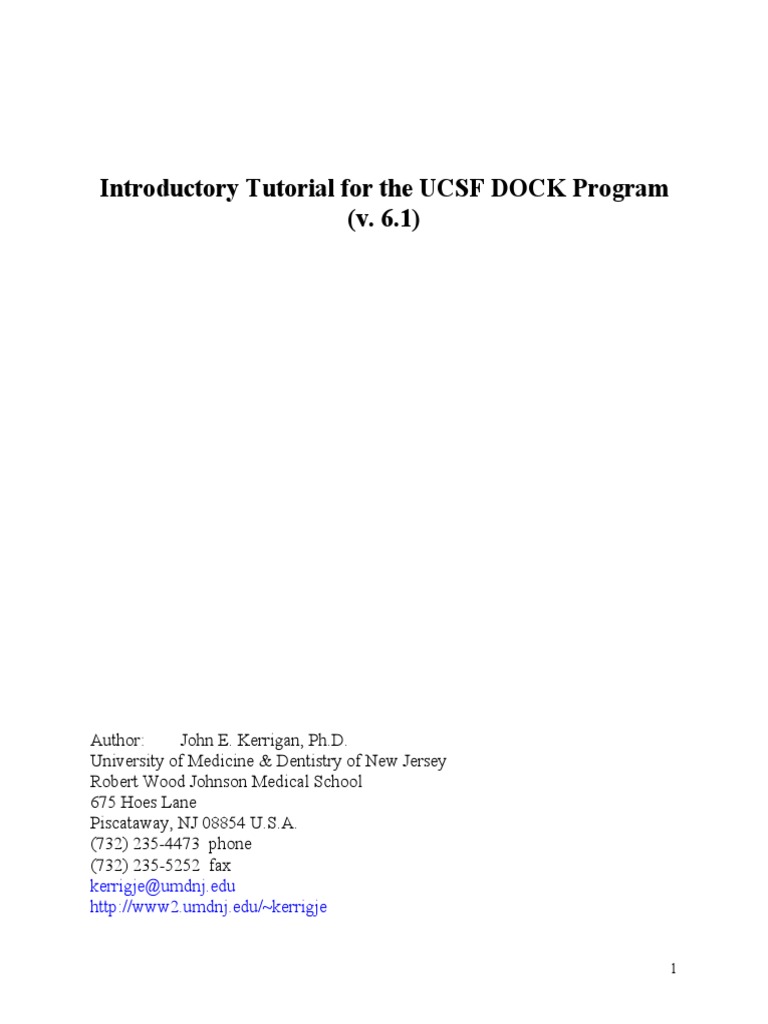 UCSF DOCK 6.1 Tutorial Guide | PDF | Docking (Molecular) | Protein Data ...