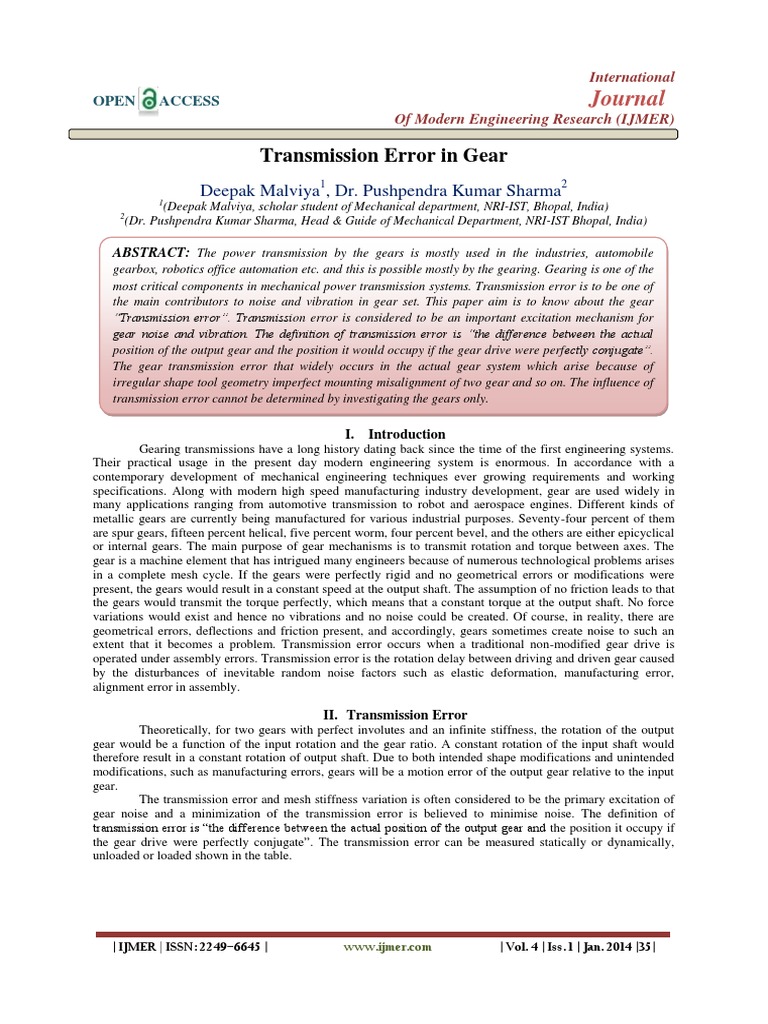 Transmission Error in Gear PDF Gear Transmission (Mechanics)