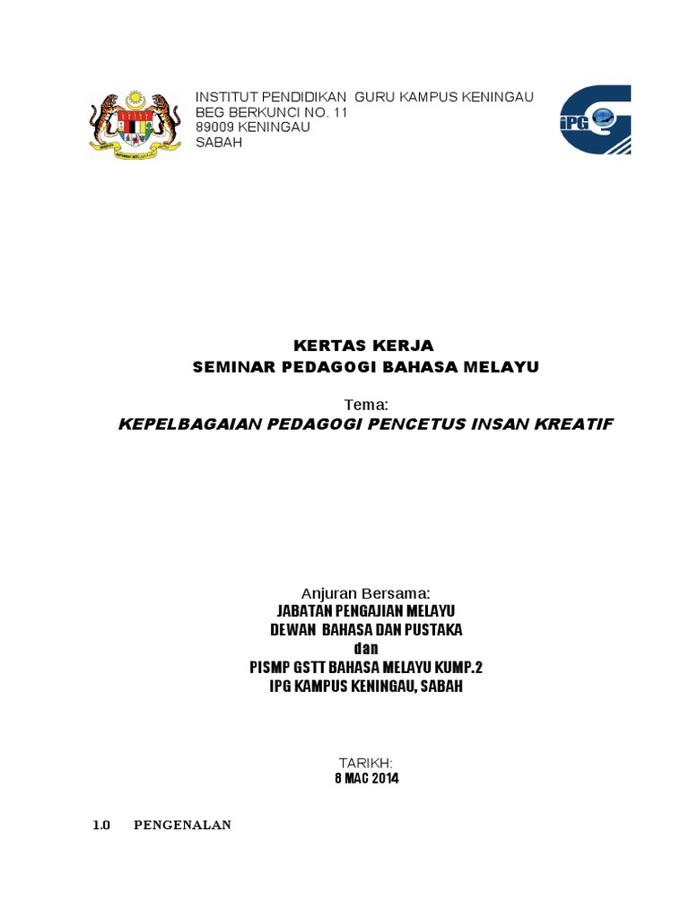 Pdf 1 Kertas Kerja Seminar Antarabangsa Kesusasteraan Dan Kebudayaan Borneo Sempena Pesta Menuai 2019 Pada 30 Mei 2019 Di The Klagan Hotel 1b Hypermall Kota Kinabalu Anjuran Upsi