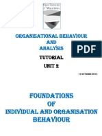 Organisational Behaviour AND Analysis: Tutorial Unit 2