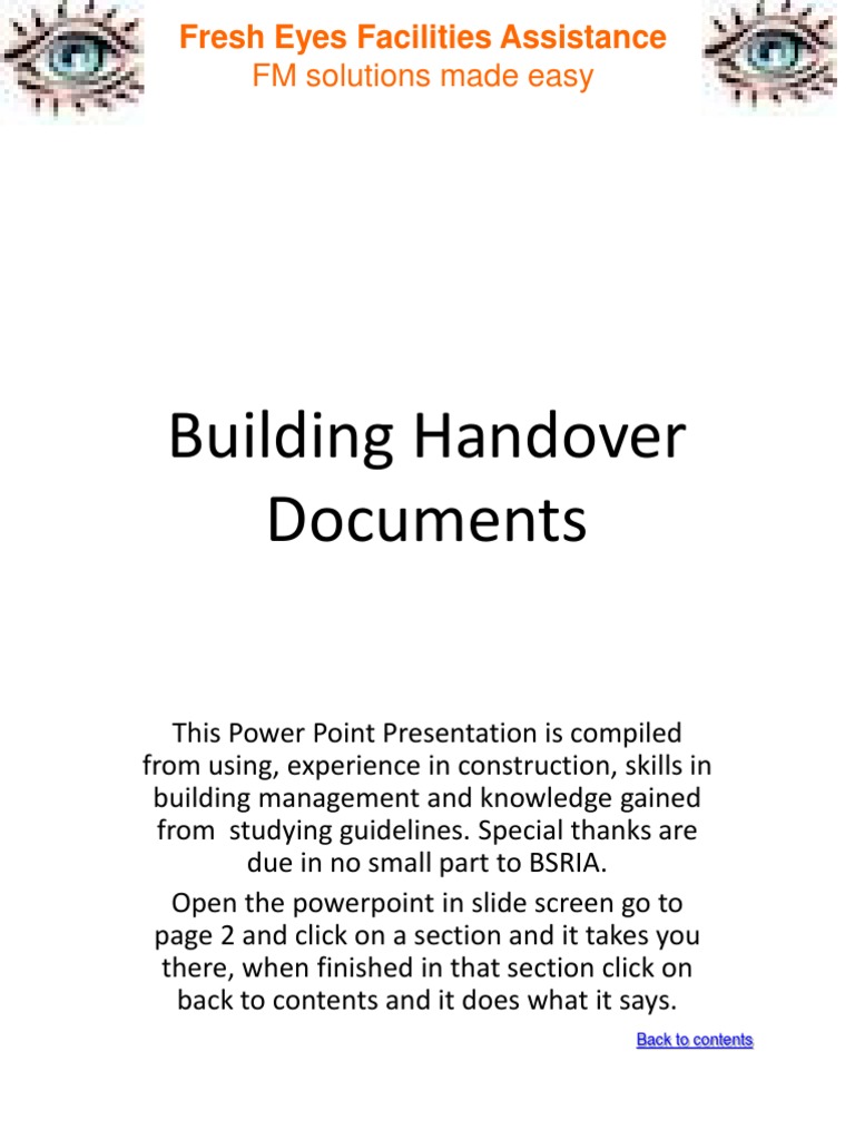 Building Handover Documentation Guide | PDF | Wellness | Medical