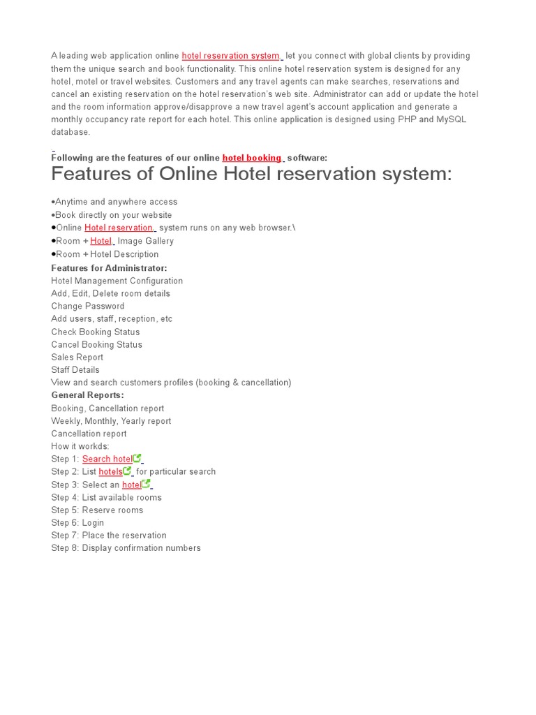 Hotel reservation system pdf online and offline websites