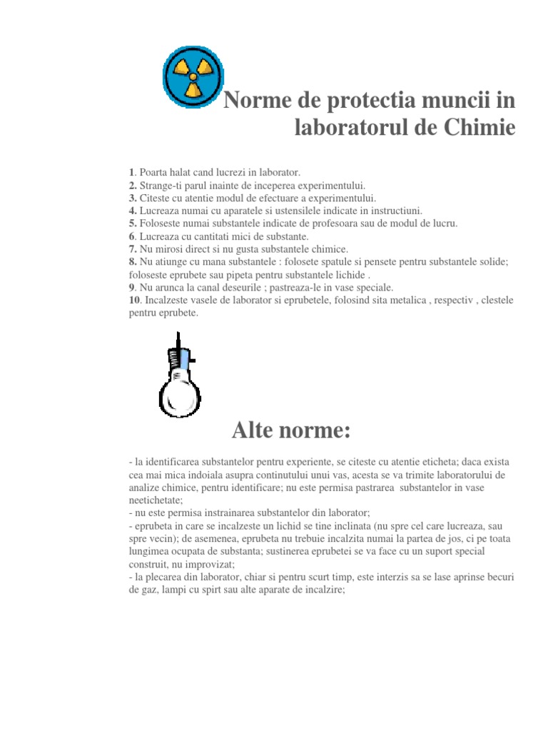 Norme De Protectia Muncii In Laboratorul De Chimie