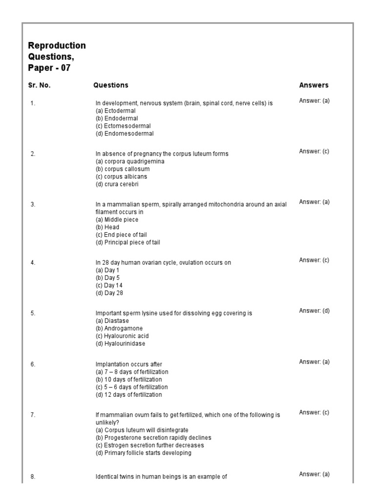 Human Reproductive System Q&A Guide | PDF | Luteinizing Hormone ...