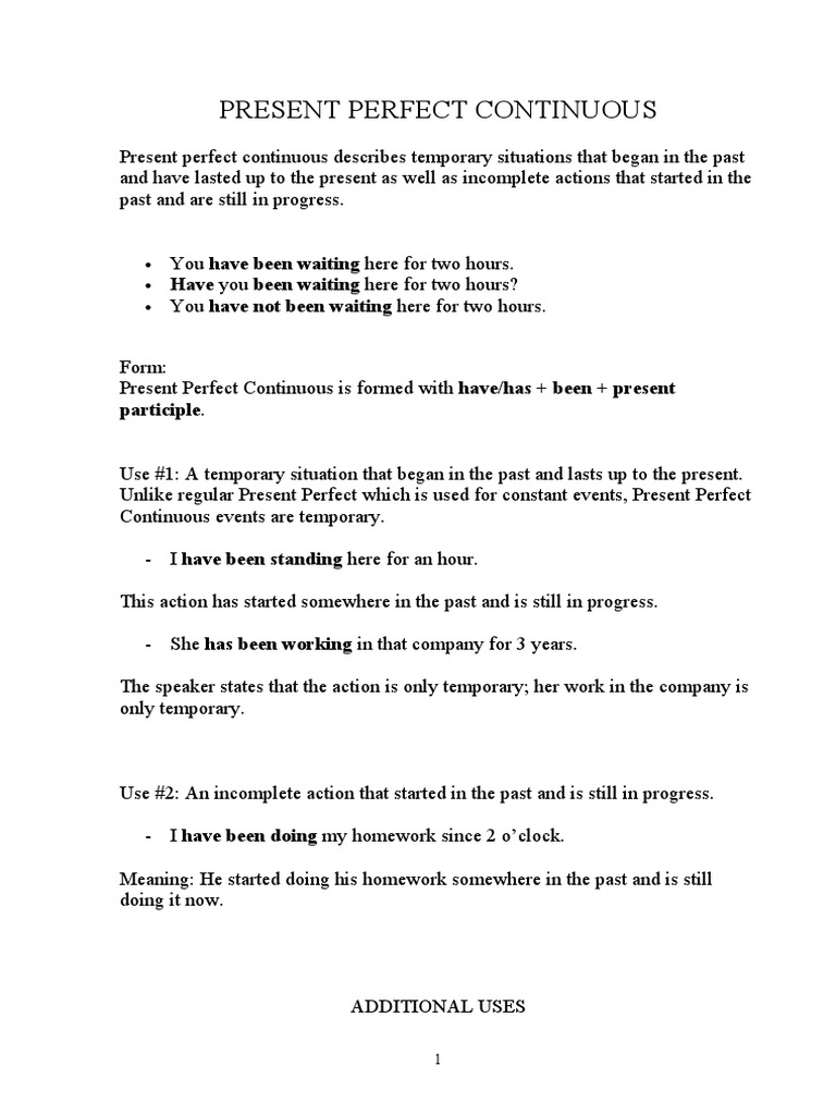 present perfect continuous essay