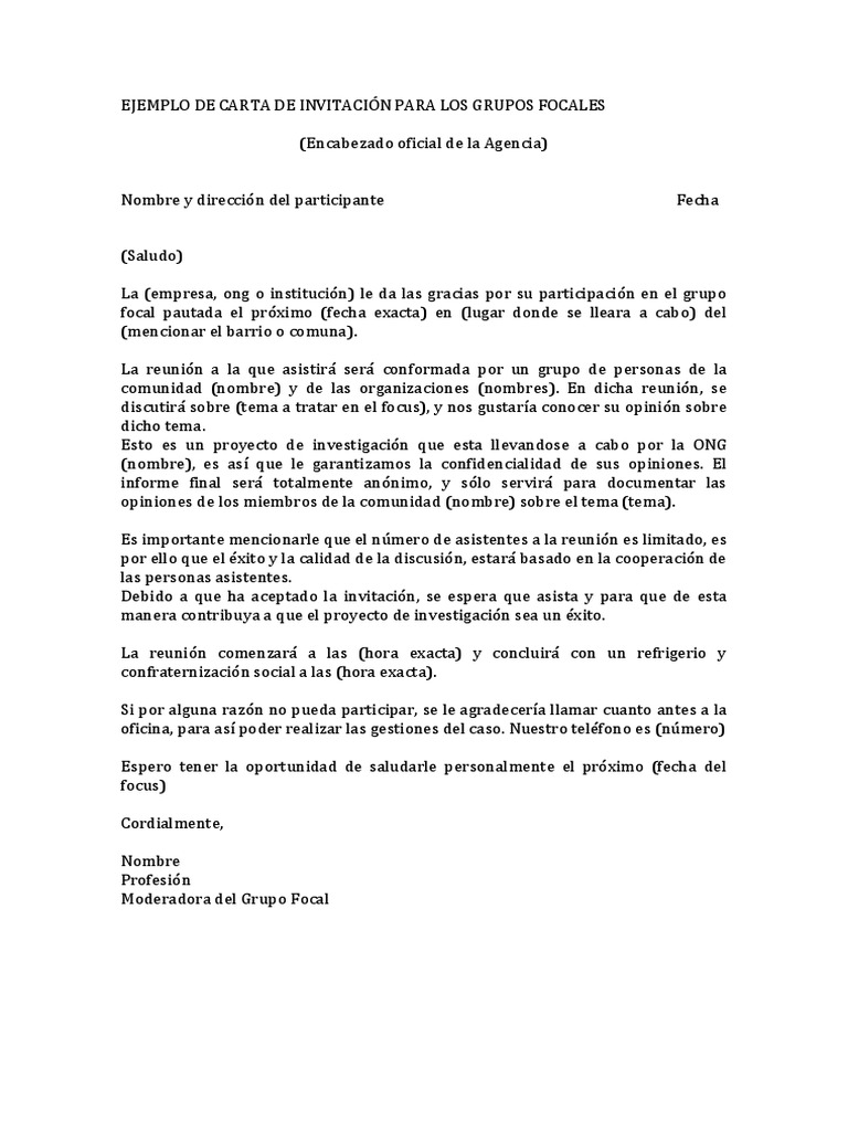 CARTA DE INVITACIÓN PARA GRUPOS FOCALES