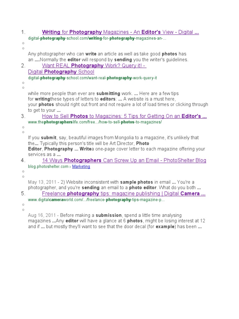 How To Write For Submitting Photography To Photo Editor