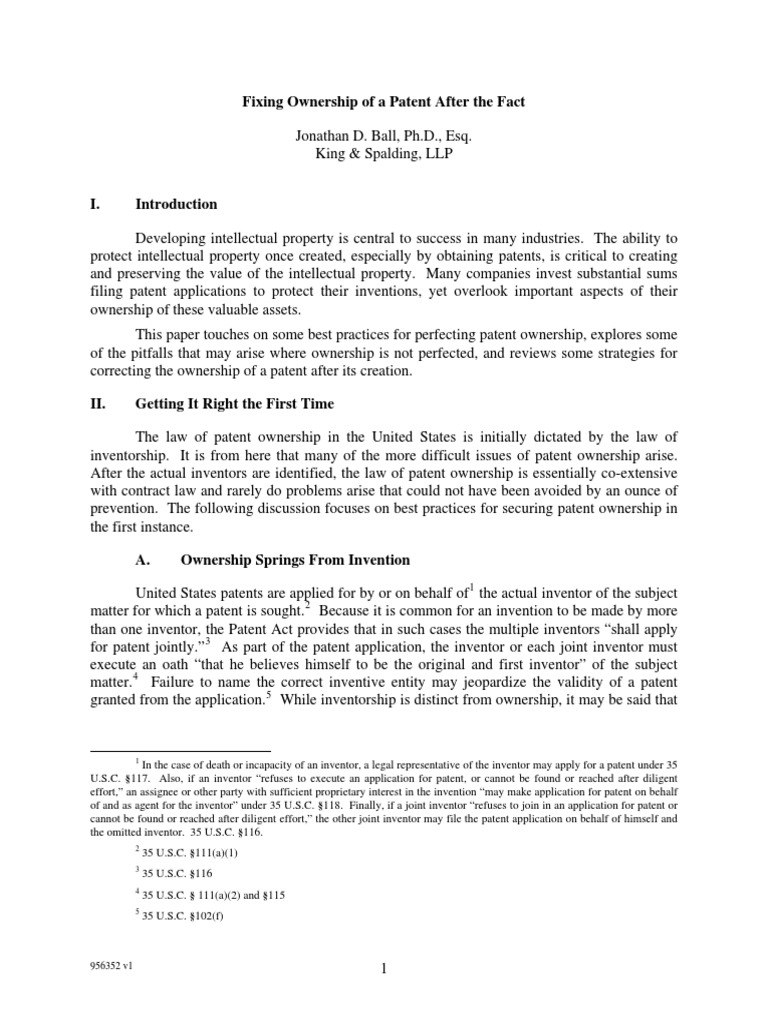 Fixing Ownership of A Patent After The Fact PDF Assignment (Law