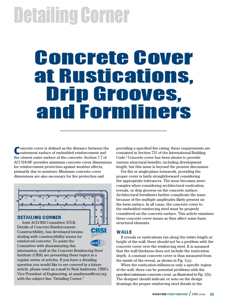 Article Concrete Cover at Rustications, Drip Grooves, And Formliners