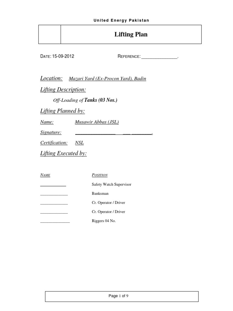 Lifting Plan for Tank Off-Loading | PDF | Crane (Machine) | Elevator