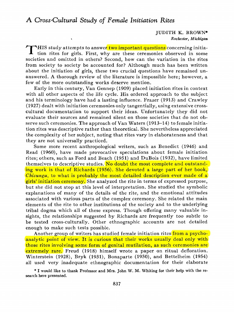Female Initiation Rites Overview | PDF | Median | Marriage