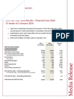 First Half Year Sales Results - Financial Year 2014 27 weeks to 5 January 2014