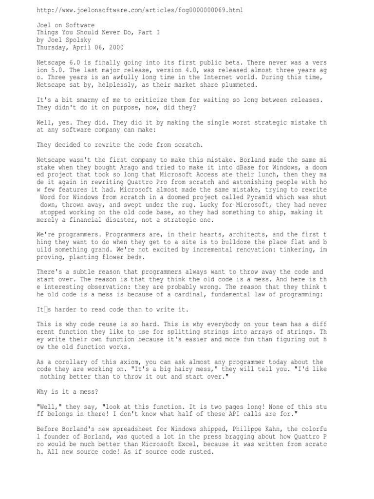 Joel On Software | PDF | Software Bug | Digital Technology
