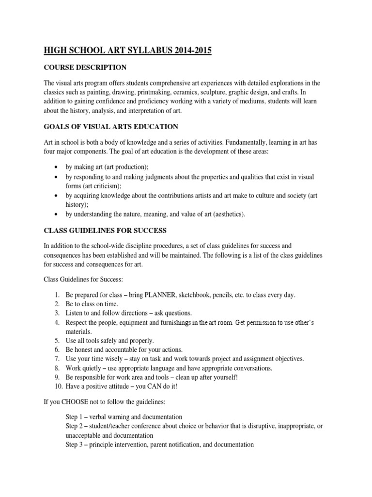 High School Art Syllabus 2014 | PDF | Visual Arts Education ...