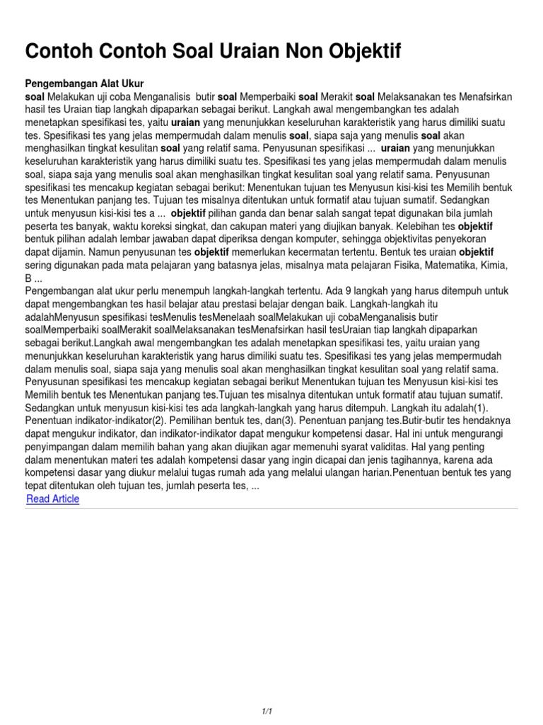 Contoh Contoh Soal Uraian Non Objektif Pdf