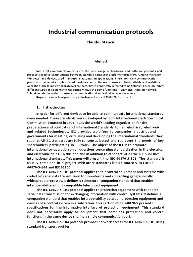 Industrial Communication Protocol - IEC 60870-5-101 | PDF ...