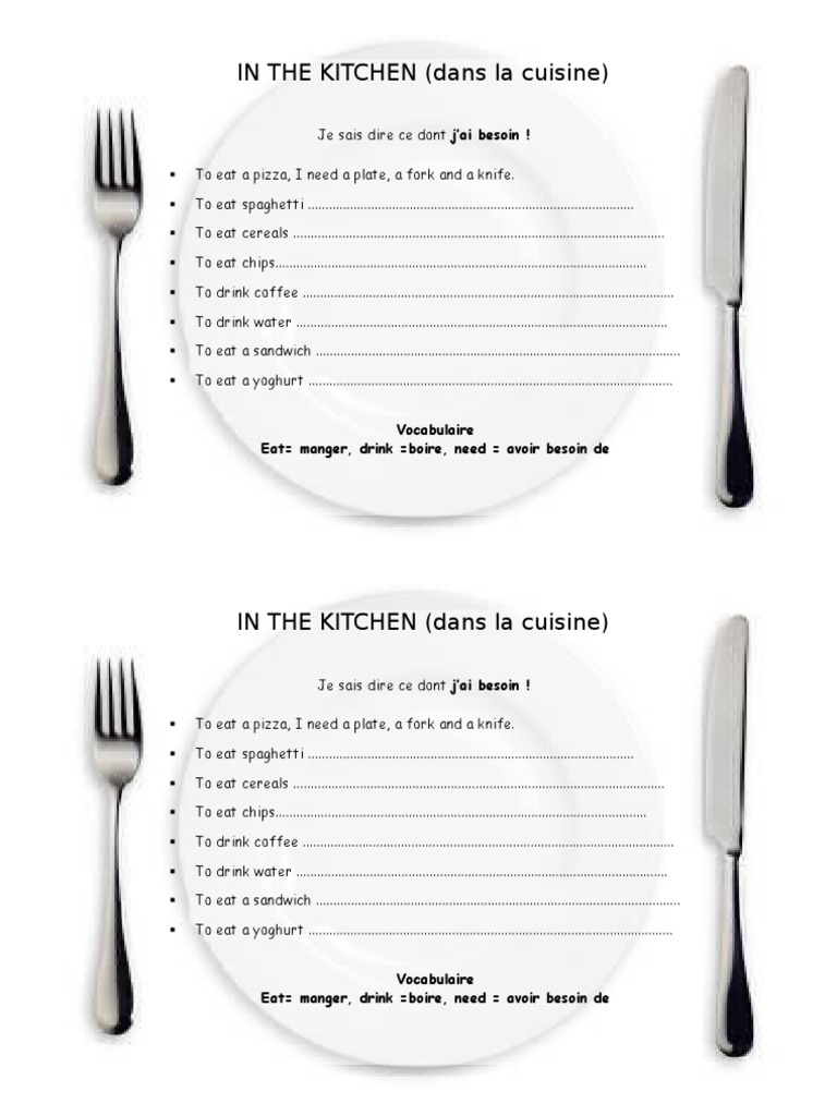 Kitchen Vocabulary for Food Needs | PDF | Cooking, Food & Wine | Wellness