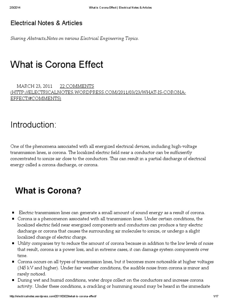 What Is Corona Effect Electrical Notes PDF Electric Power