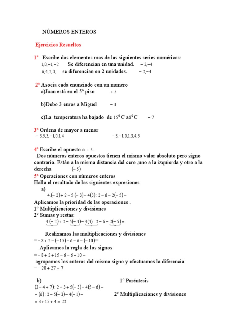 Ejercicios Resueltos de Números Enteros | PDF | Entero | Números