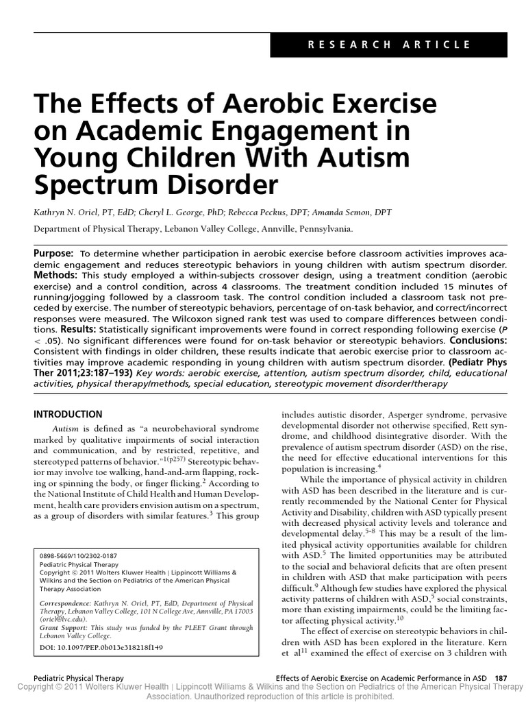 The Effects of Aerobic Exercise On Academic | PDF | Autism | Autism ...